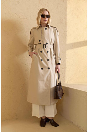 Apoletli Taş Oversize Trençkot