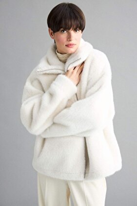 Regular Fit Zippered Faux Faux Fur Coat F5567Ax25Wn