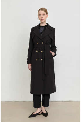 Rüzgarlıklı Siyah Trençkot