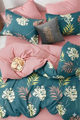 Duvet Cover Set with Fitted Sheets, Double Leaf Petrol