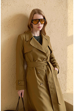 Rüzgarlıklı Yağ Yeşili Trençkot