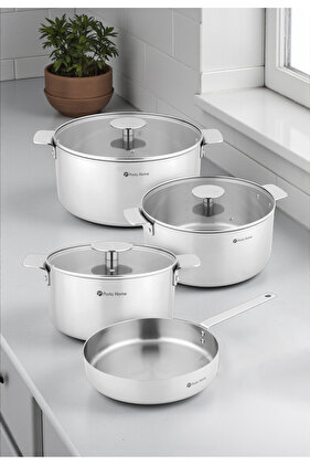 7Pcs Cookware set Topaz series T-400, 3Ply Stainless steel, Induction.