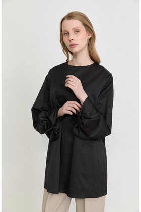 Balon Kol Siyah Pamuk Tunik Gömlek