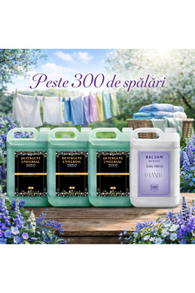 Pachet: 3 x Detergent gel automat universal 15 L + 1 x Balsam de rufe Chanela 5 L