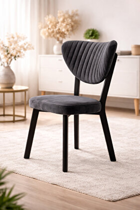 Elma Sandalye Modern Kadife Kapitone Sırtlı Mutfak Yemek Odası Balkon Kafe Sandalyesi 85 Cm