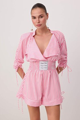 X Sagaza Studio Rosa-weiß gestreifter Popeline-Jumpsuit TPRSS22TU00000