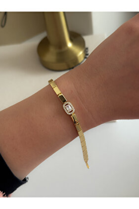 Tasarım Zincir Baget Detaylı Kadın Bileklik | 14K Çelik Üzeri Çift Altın Kaplama