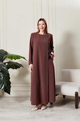 Kadın Büyük Beden Etamin Taş İşlemeli Abaya