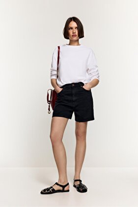 Basic denim mom şort