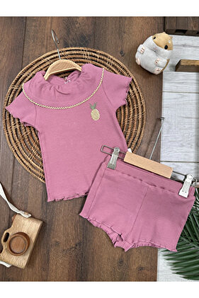 Meyveler Nakışlı Esnek Kaşkorse Yazlık Kız Bebek Takım