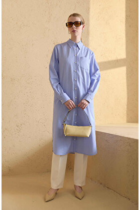 Fit Dad Bebe Mavi Çizgili Maksi Gömlek Tunik