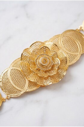 Altın Kaplama Çiçek Toka Detaylı Kadın Kemer KMR-123