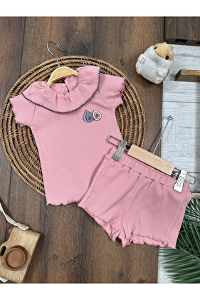 Meyveler Nakışlı Esnek Kaşkorse Yazlık Kız Bebek Takım