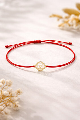 925 Ayar Gümüş Gold Kırmızı İpli Kök Çakra Makrome Bileklik Bereket Koleksiyonu