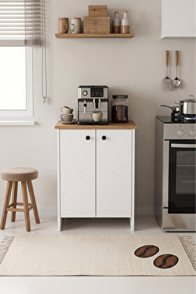 Kahve Köşesi Dolabı Çok Amaçlı Dolap Mutfak Dolabı 2 Kapaklı Organizer Raflı Modern