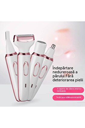 4-in-1 USB Rechargeable Epilator, Trimmer and Epilator for Body, Face, Nose, Painless