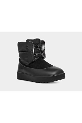 Women's Leather Logo Flat Sole Casual Black Boots & Booties