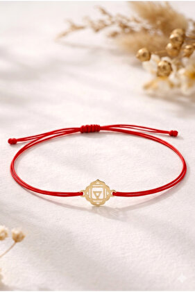 925 Ayar Gümüş Gold Kırmızı İpli Kök Çakra Makrome Bileklik Bereket Koleksiyonu