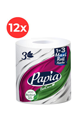 12x Prosop de hartie Bio Care Maxi Roll, 1 rola, 3 straturi