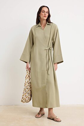 Ölgrünes, saisonales, mit Spitze verziertes Hijab-Kleid TCTSS26EB00195