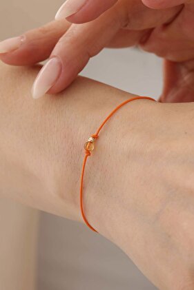 14 Ayar Altın Turuncu İpli Doğal Sitrin Taşlı Dorika Bileklik