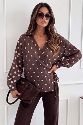 Brown Polka Dot Summer Tie-Up Transparent Shirt Twoss26Go00221