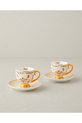 طقم فناجين قهوة Dipsy من New Bone China، 4 قطع لشخصين، سعة 100 مل، باللون الخردلي