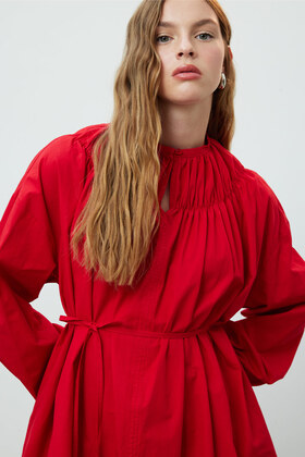Tunic with Ruched Collar Red
