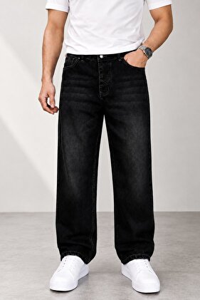 Muške crne široke Bez likre ležerne kroj jeans pantalone