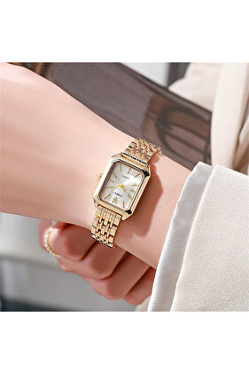 Luxury Ladies Fashion Quartz Watch Simple Scale Square Quality Gold Plated Women Watches