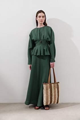 Linen Stitching Detail Skirt Petrol