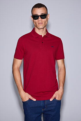 Herren-T-Shirt mit Polokragen in Burgunderrot, reguläre Passform, Basic-T-Shirt 50326963-VR014