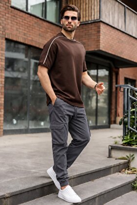 Smoked Slim Fit Cargo Pocket Men's Trousers 5447