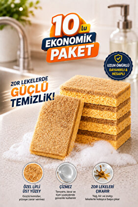 10’lu Ekonomik Lifli Bulaşık Süngeri Seti – Çizmez Yüzey, Güçlü Yağ Çıkarıcı Temizlik Süngeri