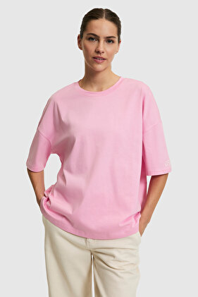 Tricou roz pentru femei cu guler rotund 50323529-VR041
