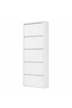Schuhschrank aus Metall mit 5 Klapptüren, schmal, 51 x 15 x 170 cm, weiß