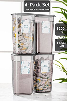 4 Pieces Elina Jumbo Labeled Rectangular Storage Container - Tablet Detergent Storage Box set 3200 ml