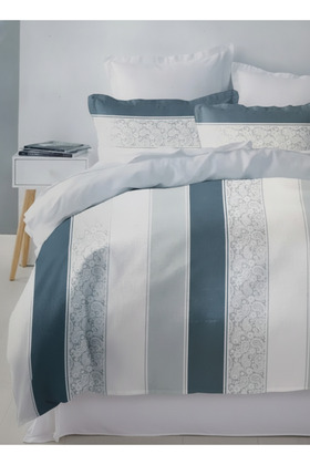 Set Lenjerie Pat Dublu 100% Bumbac 51209 C6 Gri-Albastrui