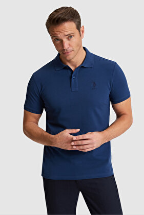 Tricou de bază pentru bărbați, albastru marin deschis, slim fit, cu guler polo 50326920-VR059