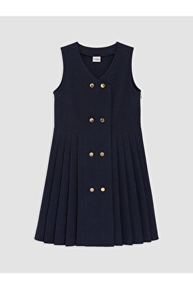 Button Detailed Pleated Girls' Dress