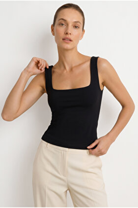 Siyah Ultra Premium Soft Kare Yaka Askılı Body