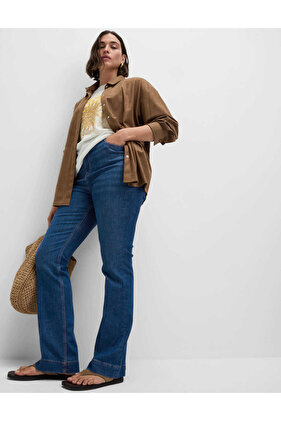 Yüksek Bel Slim Flare Jean Pantolon