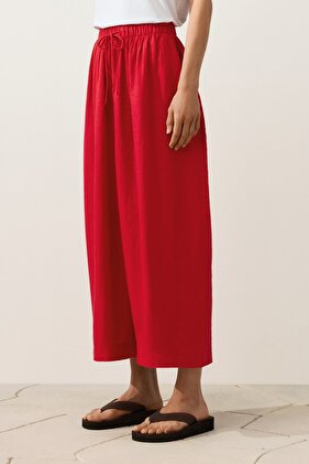 %100 Keten Balloon Crop Pantolon