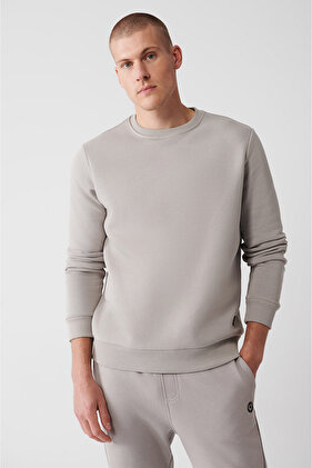Erkek Taş Şardonlu Kumaş Bisiklet Yaka Basic Sweatshirt E001017