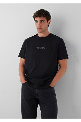 Schwarzes T-Shirt mit Logodruck, normale Passform 0612732-900