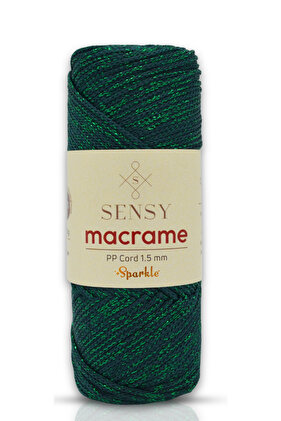 Premium 1,5 mm Sparkle Polyester Simli 100 gr Makrome İpliği Supla İpliği ve Çanta İpi Polyester İpi Yeşil