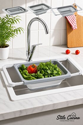Silicone Large Size Accordion Foldable Sink Strainer - Strainer with Handle that Can Be Hanged on the Sink 5,5lt