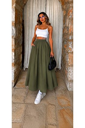 Long Elastic Casual Skirt Poplin Fabric