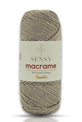 Premium 1,5 mm Sparkle Simli Polyester 100 gr Makrome İpi Supla İpi ve Çanta İpi Polyester İpliği Vizon