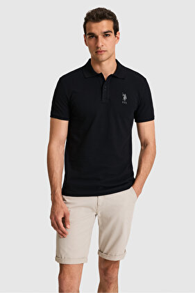Erkek Slim Fit Polo Yaka Siyah Basic Tişört 50326920-VR046